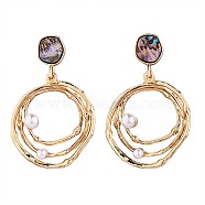 Abalone Shell Earrings Studs for Women, Brass Shell Pearl Beads Dangle Earrings Jewelry Gift for Birthday, Golden, 50x31mm, Pin: 0.7mm(JE974A)