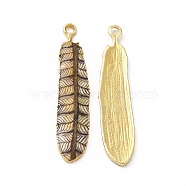 Rack Plating Alloy Pendants, Printed, Lead Free & Cadmium Free & Nickel Free, Feather Charm, Light Gold, BurlyWood, 36.5x8x1.5mm, Hole: 1.8mm(FIND-H043-02LG-09)
