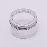 Round Aluminium Cover Plastic Box, Storage Containers for Cosmetic, Candles, Candies, with Screw Top Lid and Clear Window, Platinum, 2-7/8x1-5/8 inch(7.2x4.2cm), Inner Diameter: 62mm, Capacity: 100ml(CON-WH0079-29C)