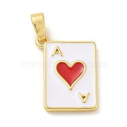 Hearts Brass Enamel Pendants, Playing Card Charms, Real 18K Gold Plated, Red, 17x13x2mm, Hole: 5x2mm(KK-G517-06G-02)