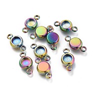 Ion Plating(IP) 304 Stainless Steel Cabochon Connector Settings, Flat Round, Rainbow Color, Tray: 4mm, 12x6.5x2.8mm, Hole: 1.6mm(STAS-I161-03A-M)