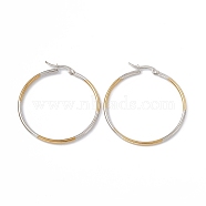 Two Tone 201 Stainless Steel Hoop Earrings with 304 Stainless Steel Pins for Women, Golden & Stainless Steel Color, 45.5x43.5x2mm, Pin: 0.7~0.8x1~1.5mm(EJEW-B016-03C)