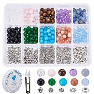 SUNNYCLUE 400Pcs 10 Style Natural & Synthetic Gemstone Beads, 500Pcs 5 Style Alloy Spacer Beads, 1Pc Elastic Crystal Thread & Beading Needles & Sharp Steel Scissors, 6~6.5mm, Hole: 0.8~!mm(G-SC0001-58)