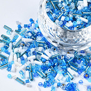 Glass Seed Beads, Mixed Style, Mixed Shapes, Dodger Blue, 1~7x2~4mm, Hole: 0.7~1mm, about 450g/pound(SEED-S056-003)