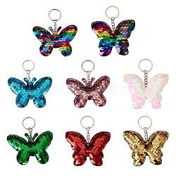 8Pcs 8 Colors Reflective Sequin Butterfly Pendant Keychain, with Platinum Plated Iron Findings, for Car Keychain Bag Ornament, Mixed Color, 10.7cm, 1pc/color(KEYC-TA0001-19)