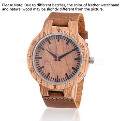 Zebrano Wood Wristwatches, Men Electronic Watch, with Leather Watchbands and Alloy Findings, Saddle Brown, 260mm; Watch Head: 56x48x12mm; Watch Face: 37mm(WACH-H036-27)
