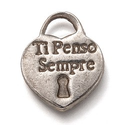 Valentine's Day 304 Stainless Steel Pendants, Heart Lock with Word Ti Penso Sempre, Stainless Steel Color, 20.5x16.5x2.5mm, Hole: 4.5x6mm(STAS-H123-18P)