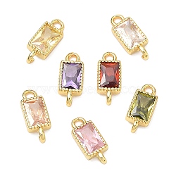 Brass Pave Cubic Zirconia Rectangle Connector Charms, Golden, Rack Plating, Cadmium Free & Lead Free, Long-Lasting Plated, Mixed Color, 12.5x5x2mm, Hole: 1.4mm and 1.6mm(KK-P348-10G)
