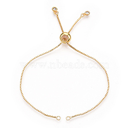 Rack Plating Adjustable Brass Slider Bracelet Making, with Cubic Zirconia, Long-Lasting Plated, Real 18K Gold Plated, Single Chain Length: about 11.8~12.2cm(MAK-R025-02G-1)