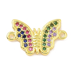 Real 18K Gold Plated Brass Micro Pave Cubic Zirconia Connector Charms, Butterfly Links, Colorful, 10x16x1.5mm, Hole: 1.1mm(KK-L209-053G-01)