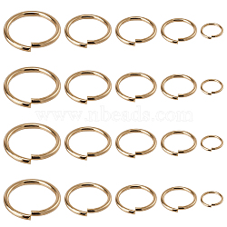 400Pcs 5 Styles 304 Stainless Steel Open Jump Rings, for Chainmaille Weaves, Round Ring, Real 24K Gold Plated, 4~10x0.8~1mm, Inner Diameter: 2.4~8.5mm, 80pcs/style(STAS-SC0006-14)