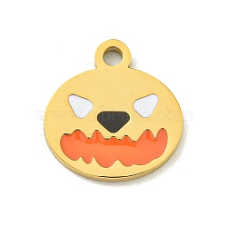 Halloween Theme Ion Plating(IP) 304 Stainless Steel Enamel Charms, Golden, Pumpkin, 14.5x14x1.5mm, Hole: 1.8mm(STAS-M011-03D)