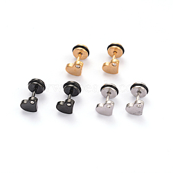 304 Stainless Steel Heart Ear Fake Plugs, Ear Studs, with Rhinestone, Mixed Color, 8x6mm; Pin: 1mm(EJEW-I196-13)