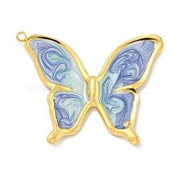 Ion Plating(IP) 304 Stainless Steel Pendants, with Enamel, Real 18K Gold Plated, Butterfly Charm, Medium Slate Blue, 36.5x35x2mm, Hole: 1.5mm(STAS-U007-10A-G)