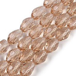 Transparent Glass Beads Strands, Faceted, Teardrop, Camel, 5~6x4mm, Hole: 0.9mm, about 65~67pcs/strand, 15.35~16.14 inch(39~41cm)(EGLA-N013-T4mm-D23)