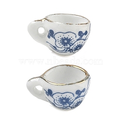 Handmade Porcelain Pendants, Blue and White Porcelain, Cup Shape Charms, Royal Blue, 10.5x18~18.5x13.5mm, Hole: 1.6mm(PR-CBA642C-06)