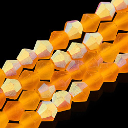 Imitate Austrian Crystal Bicone Frosted Glass Beads Strands, Grade AA, Faceted, Orange, 4x4mm, Hole: 1mm, about 82~85pcs/strand, 12.01~12.2 inch(30.5~31cm)(EGLA-A039-T4mm-MB23)