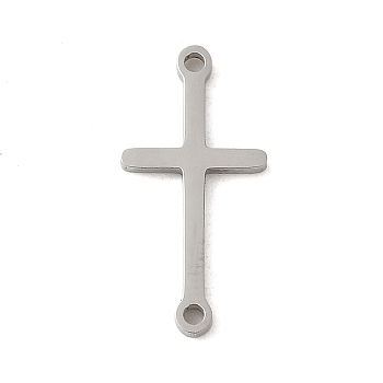 304 Stainless Steel Links Hand Polished, Religion Cross Connector Charms, Stainless Steel Color, 19x9.5x1.5mm, Hole: 1.2mm