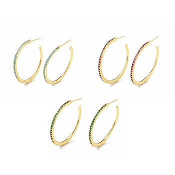 Cubic Zirconia C-shape Stud Earrings, Rack Plating Brass Half Hoop Earrings for Women, Cadmium Free & Lead Free, Clear, 35x2mm, Pin: 0.8mm