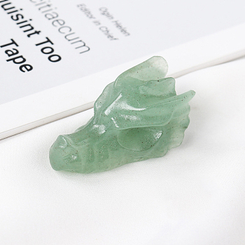 Natural Green Aventurine Sculpture Display Decorations, for Home Office Desk, Dragon Head, 36.5~38x20.5x20.5~22.5mm