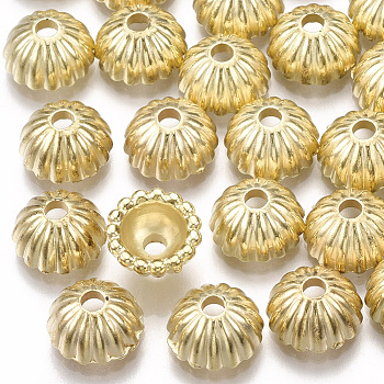 CCB Plastic Bead Caps, Flower, Multi-Petal, Light Gold, 9x4.5mm, Hole: 2mm, Inner Diameter: 4.5mm