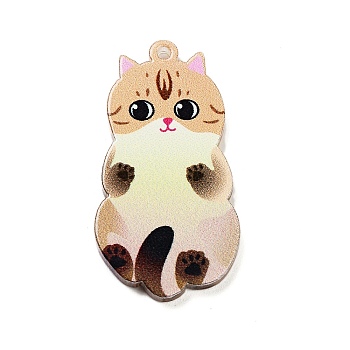 Acrylic Pendants, Cat Theme, Beige, 38x20x2.2mm, Hole: 1.8mm