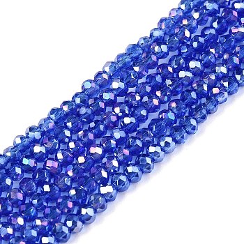 Electroplate Glass Beads Strands, AB Color Plated, Faceted, Rondelle, Blue, 2.3~2.7x2mm, Hole: 0.4mm, about 150~155pcs/strand, 12.60~12.99 inch(32~33cm)