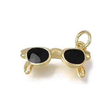 Brass Enamel Pendants, Sunglasses Charms, Lead Free & Cadmium Free, Real 18K Gold Plated, 10x18x4mm, Hole: 3mm