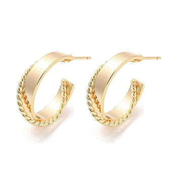 Brass Ring Stud Earrings, Half Hoop Earrings, Real 18K Gold Plated, 19.5x7mm