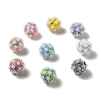 Polymer Clay Rhinestone Beads, with Imitation Pearl, Round, Mixed Color, 17~17.5mmx17mm, Hole: 1.6mm