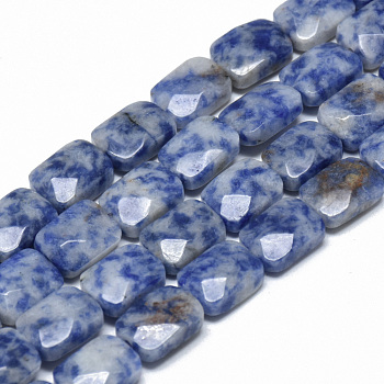 Natural Blue Spot Jasper Bead Strands, Faceted, Rectangle, 11x8x5mm, Hole: 1mm, about 18pcs/strand, 7.8 inch