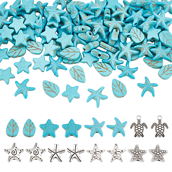 ARRICRAFT DIY Jewelry Making Finding Kit, Including Starfish Alloy Beads, Alloy Turtle Charms, Synthetic Turquoise Leaf & Star Beads, Antique Silver, 153~158Pcs/box