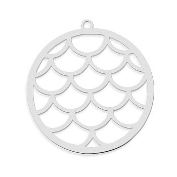 201 Stainless Steel Pendants, Laser Cut, Flat Round, Stainless Steel Color, 32x30x1mm, Hole: 1.5mm