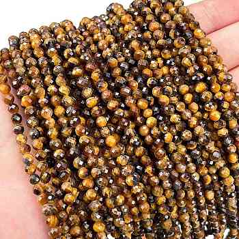 Natural Tiger Eye Beads Strands, Faceted, Round, Grade AB+, 3.5mm, Hole: 0.6mm, about 119pcs/strand, 15.35 inch(39cm)
