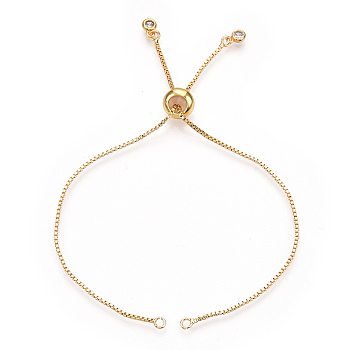 Rack Plating Adjustable Brass Slider Bracelet Making, with Cubic Zirconia, Long-Lasting Plated, Real 18K Gold Plated, Single Chain Length: about 11.8~12.2cm