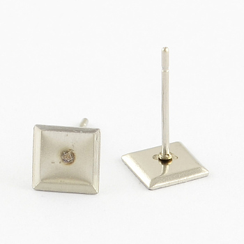 Earring Cabochon Settings 304 Stainless Steel Ear Studs Blank Settings, Stainless Steel Color, Square Tray: 6x6mm, 6x6x1mm, Pin: 0.5mm