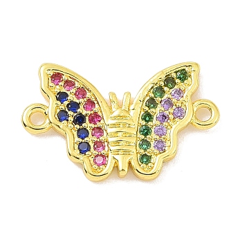 Real 18K Gold Plated Brass Micro Pave Cubic Zirconia Connector Charms, Butterfly Links, Colorful, 10x16x1.5mm, Hole: 1.1mm
