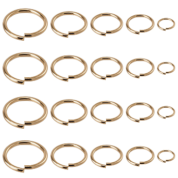 400Pcs 5 Styles 304 Stainless Steel Open Jump Rings, Round Ring, Real 24K Gold Plated, 4~10x0.8~1mm, Inner Diameter: 2.4~8.5mm, 80pcs/style