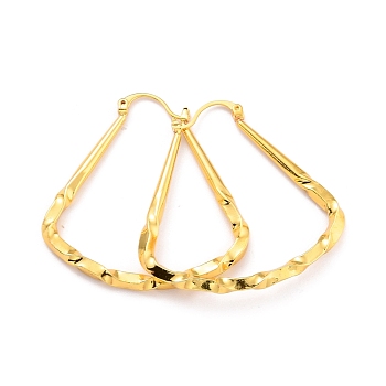 Textured Triangle Hoop Earrings for Girl Women, Long-Lasting Plated Brass Earrings, Real 18K Gold Plated, 41x40x3.5mm, Pin: 0.8mm