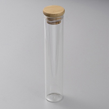 Glass Bead Storage Tubes, Bead Containers, with Bamboo Cap, Clear, 3.25x16cm, Inner Diameter: 2.55cm, Capacity: 80ml(2.71fl. oz)