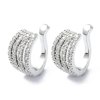 Rack Plating Brass Micro Pave Cubic Zirconia Cuff Earring, Cadmium Free & Lead Free, Long-Lasting Plated, Platinum, 13.5x9x16mm