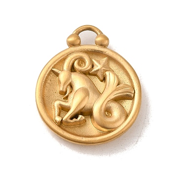 304 Stainless Steel Pendants, Flat Round with Constellations Charm, Matte Gold Color, Capricorn, 20.5x17x3mm, Hole: 2.5x2mm