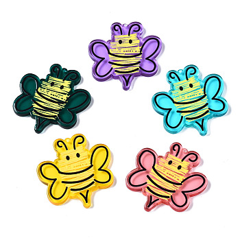 Translucent Acrylic Pendants, 3D Printed, Bees, Mixed Color, 34.5x33x3mm, Hole: 1.2mm