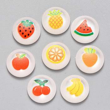 Resin Cabochons, Printed with Fruit Pattern, Dome/Half Round, Mixed Color, 12x4mm