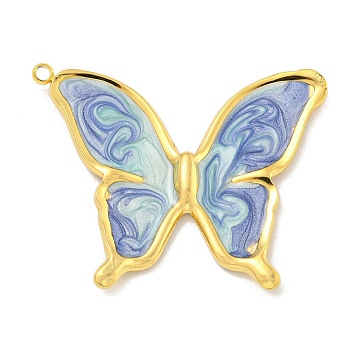 Ion Plating(IP) 304 Stainless Steel Pendants, with Enamel, Real 18K Gold Plated, Butterfly Charm, Medium Slate Blue, 36.5x35x2mm, Hole: 1.5mm