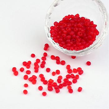 6/0 Frosted Round Glass Seed Beads, Red, Size: about 4mm in diameter, hole:1.5mm, about 495pcs/50g