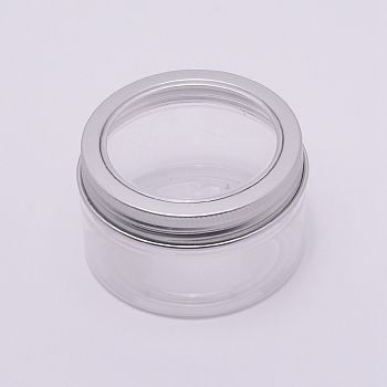 Round Aluminium Cover Plastic Box, Storage Containers for Cosmetic, Candles, Candies, with Screw Top Lid and Clear Window, Platinum, 2-7/8x1-5/8 inch(7.2x4.2cm), Inner Diameter: 62mm, Capacity: 100ml