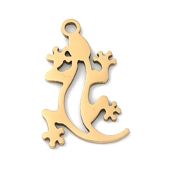 201 Stainless Steel Pendants, Lizard Charms, Real 18K Gold Plated, 17.5x11.5x1mm, Hole: 1.4mm