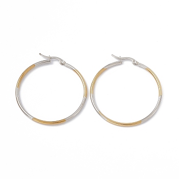Two Tone 201 Stainless Steel Hoop Earrings with 304 Stainless Steel Pins for Women, Golden & Stainless Steel Color, 45.5x43.5x2mm, Pin: 0.7~0.8x1~1.5mm