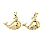 Brass Micro Pave Clear Cubic Zirconia Pendants, Whale Shape Charms, Rack Plating, Long-Lasting Plated, Real 18K Gold Plated, 13x17x4.5mm, Hole: 4.5x2mm(KK-A294-14G)